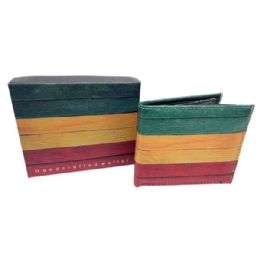 12 pieces of Faux Leather Bifold Wallet In Green Yellow And Red With Rastafarian Flag Design