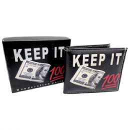 12 pieces of Faux Leather Bifold Wallet In Black With Keep It 100 Design