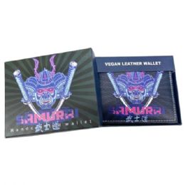 12 pieces of Faux Leather Bifold Wallet In Black And Blue With Samurai Design