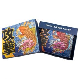 12 pieces Faux Leather Bifold Wallet In Red And White With Anime Koi Fish Design - Leather Purses and Handbags
