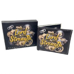 12 pieces Faux Leather Bifold Wallet In Black With The Lord Is My Strength Design - Leather Purses and Handbags