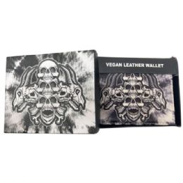 12 pieces Faux Leather Bifold Wallet In Black And White With Skulls Design - Leather Purses and Handbags
