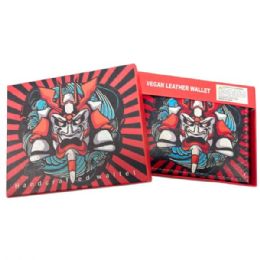12 pieces Faux Leather Bifold Wallet In Red And Black With Anime Shogun Design - Leather Purses and Handbags