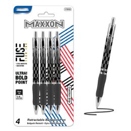 144 Pieces of Maxxon 1.4 Mm Tip Black Fuse Tech Ink Retractable Pen W/ Cushion Grip (4/pack)