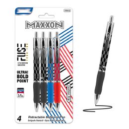 144 Pieces of Maxxon 1.4 mm Tip Asst. Color FUSE Tech Ink Retractable Pen w/ Cushion Grip (4/Pack)
