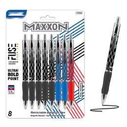 72 Pieces of Maxxon 1.4 Mm Tip Asst. Color Fuse Tech Ink Retractable Pen W/ Cushion Grip (8/pack)