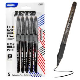 144 Pieces Jetz 1.4 Mm Tip Black Fuse Tech Ink Pen W/ Cushion Grip (5/pack) - Pens