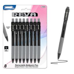 144 Pieces Reva Black Color Retractable Pen w/ Cushion Grip (8/Pack) - Pens