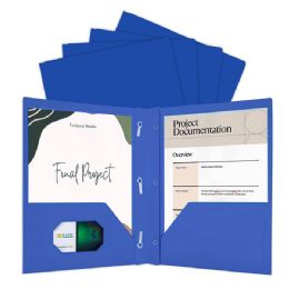100 pieces of Blue Color 2-Pockets Poly Portfolio W/ 3 Prongs