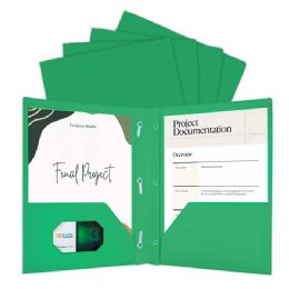 100 pieces of Green Color 2-Pockets Poly Portfolio W/ 3 Prongs