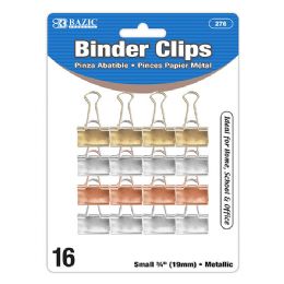 144 Wholesale Small 3/4-inch (19mm) Assorted Color Metallic Binder Clip (16/pc)