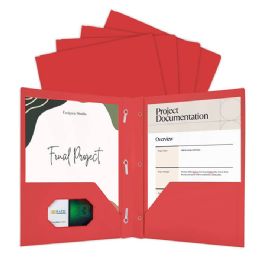 100 pieces of Red Color 2-Pockets Poly Portfolio W/ 3 Prongs