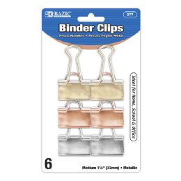 144 Wholesale Medium 1 1/4-inch (32mm) Assorted Color Metallic Binder Clip (6/count)