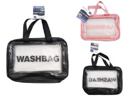 24 Pieces of Wash Bag With Double Strap (black,pink) - 12x8.25x3.75-Inch