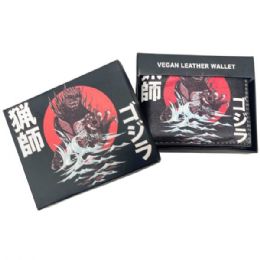 12 pieces Faux Leather Bifold Wallet In Black With Godzilla Design - Leather Wallets