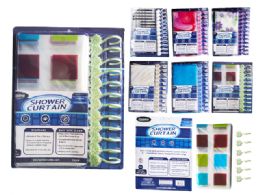 24 Pieces Shower Curtain with 12 plastic hooks 1.8X1.8M - Shower Curtain