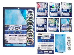 24 Pieces Shower Curtain With 12 Fabric Rings 1.8x1.8m - Shower Curtain