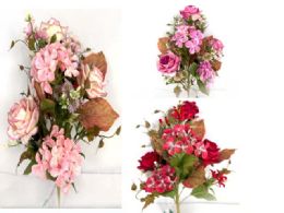 24 Pieces Artificial Rose Wall Bush - Red, Fuchsia, Pink  - Artificial Flowers