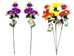 24 Pieces 3 Head Rose Flower 4 Assorted Color  - Artificial Flowers