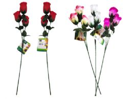 24 Pieces 3 Head Rose Flower - 2.76-inch X2.76-inchX 24.4-inch L - 4 Assorted Color - Artificial Flowers