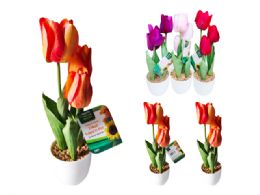 24 Pieces 3 Heads Tulips in Pot  - Artificial Flowers