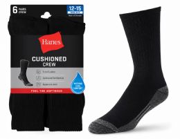 540 Pairs Hanes Mens Black Cushioned Crew Socks, Shoe Size 12-15 - Mens Crew Socks