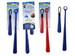 Wholesale Footwear SHOE HORNS 2-Piece 18.75" & 11" Long BLUE RED Color