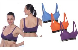 48 Pieces Women's Cotton Sports Bra Orange/violet/blue Assorted Size - Womens Bras And Bra Sets