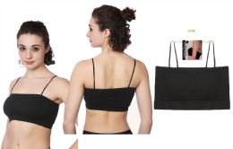 72 Pieces Women's Removable Pad Black Bandeau Spaghetti Bra - Womens Bras And Bra Sets