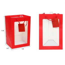 144 Pieces 8"x12"x6.5" Red Open Window Gift Bag - Valentine Decorations