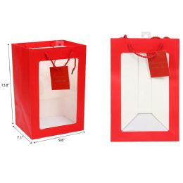 144 Pieces 10"x14"x7" Red Open Window Gift Bag - Valentine Decorations