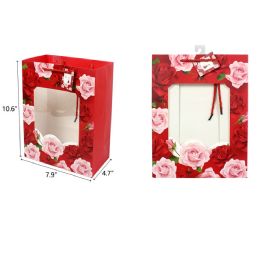 144 Pieces 7.9"x4.7"x10.6" Open Window Rose Gift Bag - Valentine Gift Bag's