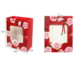 144 Pieces 10.2"x6"x13.3" Open Window Rose Gift Bag - Valentine Gift Bag's