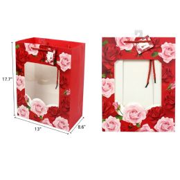 72 Pieces 13"x8.6"x17.7" Open Window Rose Gift Bag - Valentine Gift Bag's