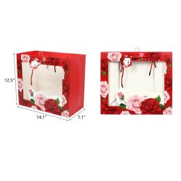 144 Pieces 14"x7"x12" Open Window5 Rose Gift Bag - Valentine Gift Bag's