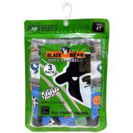 12 pieces Black Bear Boys 3-count Printed Briefs In Assorted Colors And Designs In Sizes 2t 3t 4t - Boys Underwear
