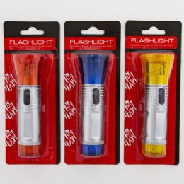 36 pieces Flashlight Led 4.5in W/wrisT-Strap Silver W/3ast Color Head &end/hardware Blister Card - LED Party Supplies