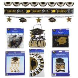 36 pieces Graduation Party Decor 6ast Black/gold Banner/garland/swirl/centerpiece - Graduation