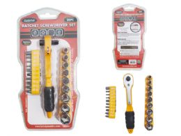 24 Pieces 20-Piece RATCHET SCREWDRIVER 5.5" Long SCREW BITS SOCKET - Screwdrivers and Sets
