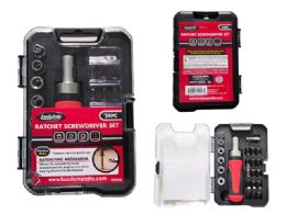 24 Pieces RATCHETING SCREWDRIVER BIT SET with CASE 3.9X6"  - Screwdrivers and Sets