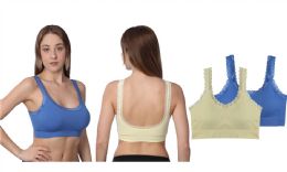 48 of Women's Lace Trim Seamless Sports Bra Removable Pads M-XL