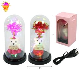 24 Pieces 9" Bear &rose In Clear Glass With Light - Valentine Decorations