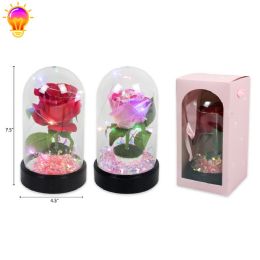 24 Pieces 7.5" SINGLE ROSE WITH LIGHT IN GLASS - Valentine Decorations