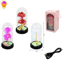 24 Pieces 9" LighT-Up Roses In Glass Dome - Valentine Decorations