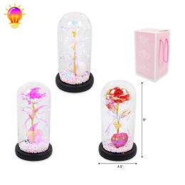 12 Pieces 8" Matallic Rose With Light In Glass - Valentine Decorations