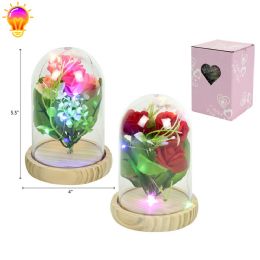 48 Pieces 4"x5.5" Flower In Glass W/ Light - Valentine Decorations