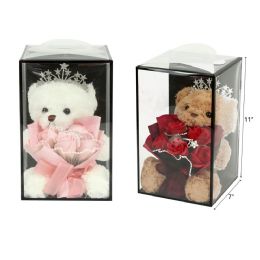 12 Pieces 7" X 11" Bear With Crown & Flower In Gift Box - Valentine Decorations