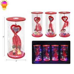 24 Pieces 8" Heart With Figures & Light In Glass - Valentine Decorations