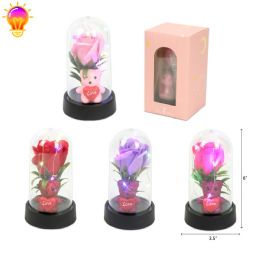 48 Pieces 6' Glass Dome With Flowers, Bear &light - Valentine Decorations