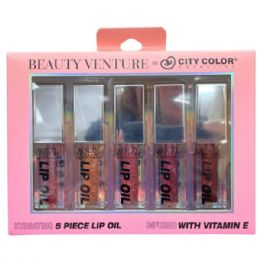 12 Wholesale Beauty Venture 5 Piece Lip Oil Set Infused With Vitamin E In Shimmer Tones